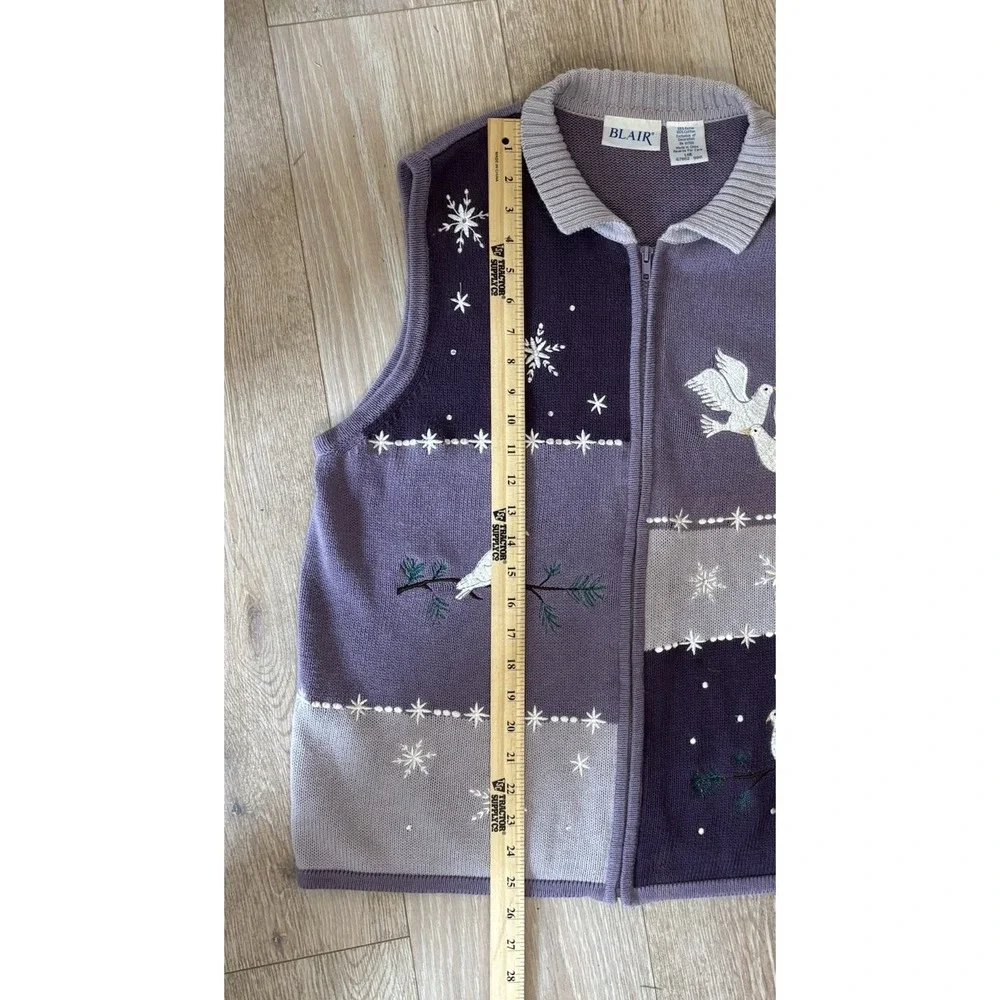 Blair Sweater Vest Vintage Women's Embroidered Knit Zip Size Large Cozycore